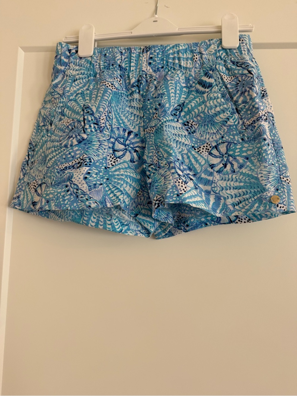 Lilly Pulitzer Blue Print Linen Pull-On Shorts Size Small